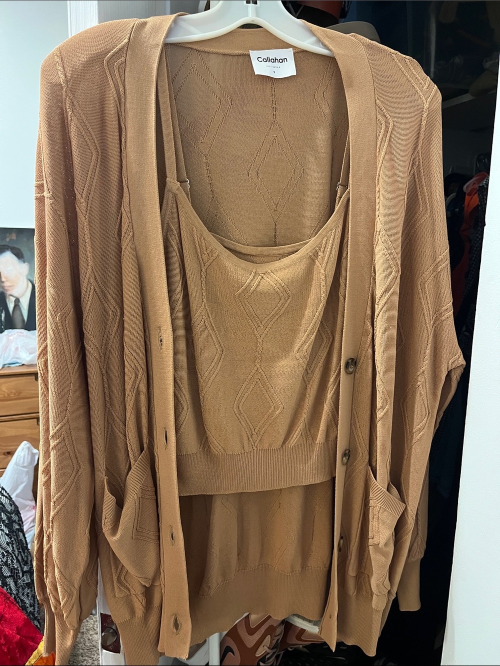 Callahan Knitwear Camel Cardigan and Tank Set - Small